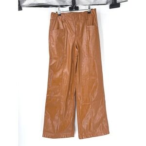 Free People Cognac Brown Faux Leather Wide Leg Pants High Waisted Trousers